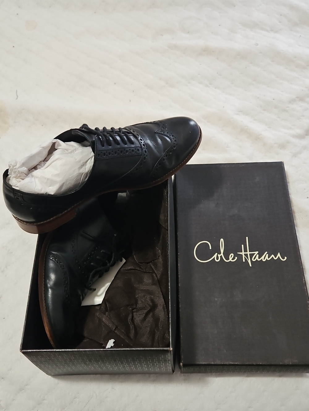 Cole Haan Black Leather Brogue Wingtip Derby